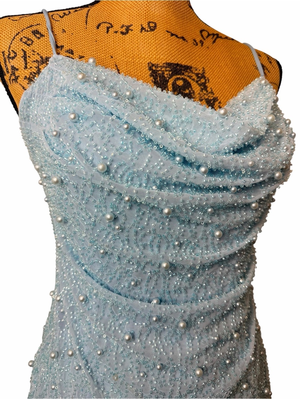 Oh Polly Pearl Seychelles Mermaid Beaded Mini Dress Blue Open Back Bodycon - Picture 4 of 8